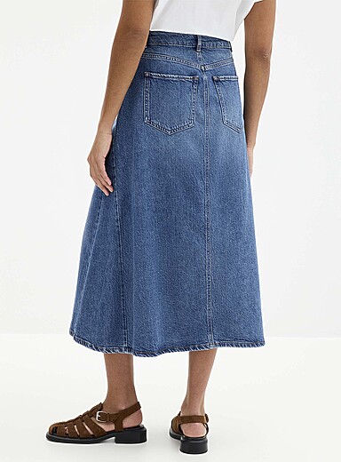 Flared denim midi skirt