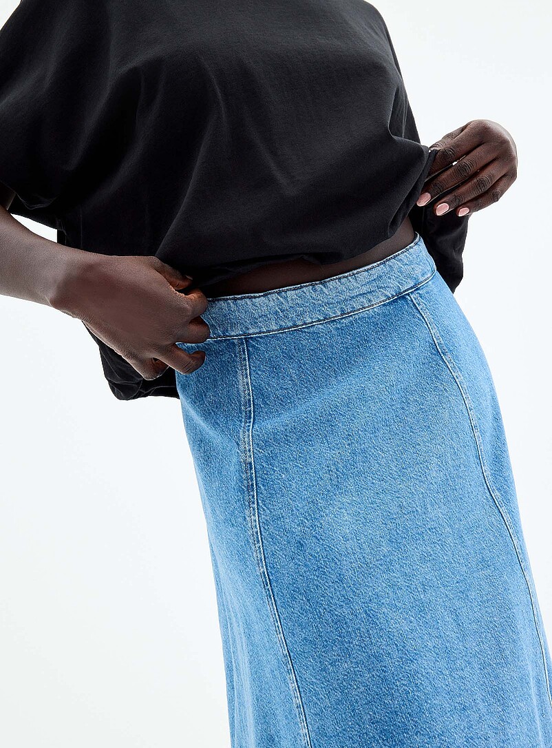 Vertical cutouts denim midi skirt product image 2