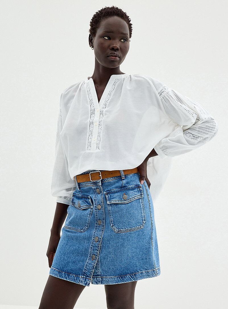 Pockets Buttoned Denim Skirt