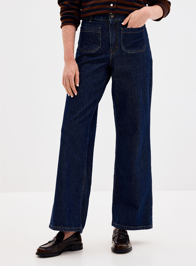 Deep-indigo patch-pocket jean Fit: Wide leg, high rise product image 2