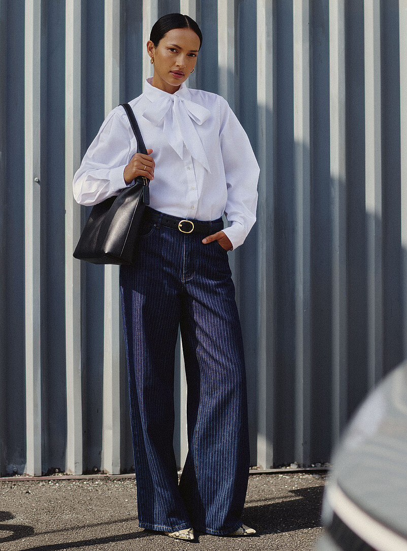 Banker-stripe pure cotton jean Fit: Wide leg, mid rise product image (primary)