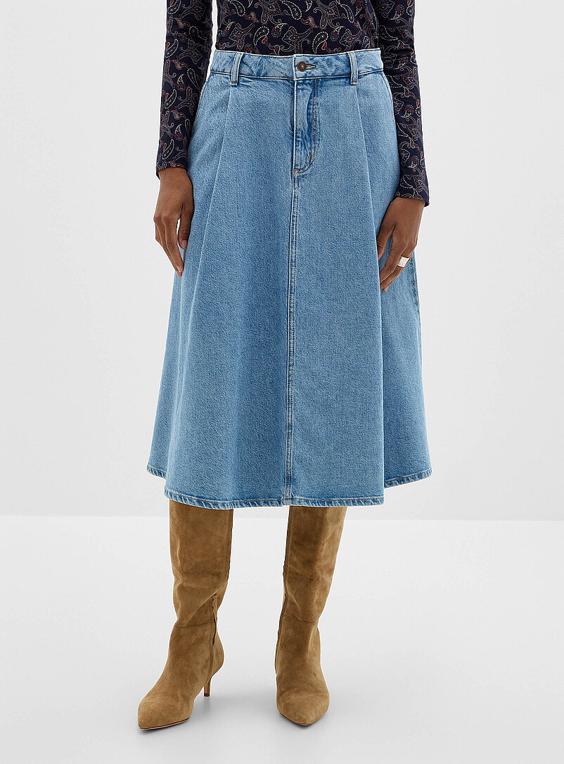 Pleated flared denim midi skirt product image 2