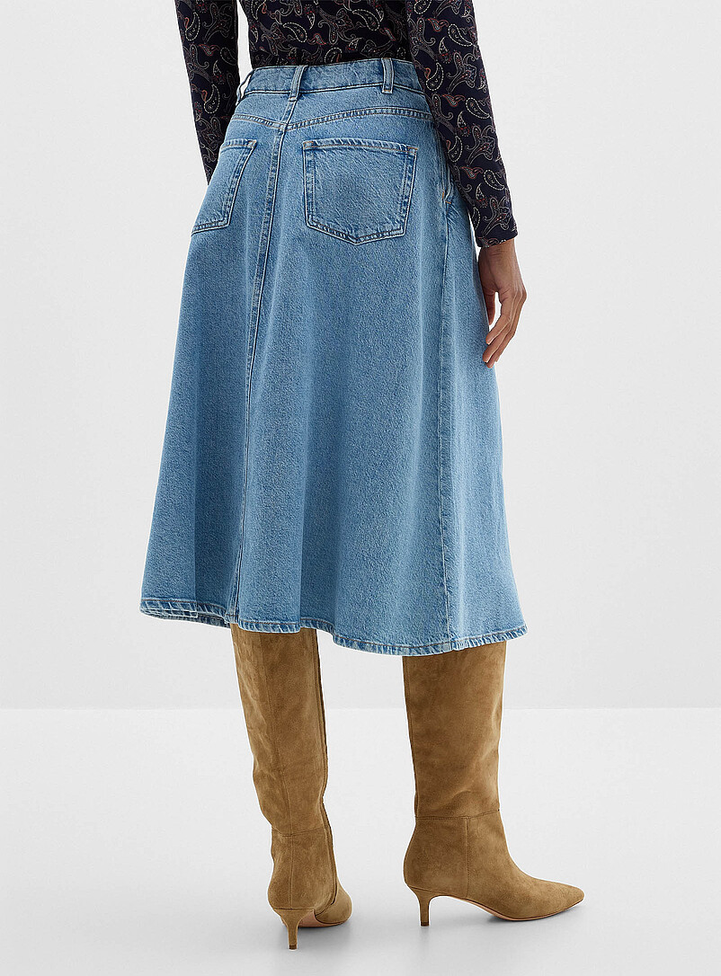 Pleated flared denim midi skirt product image 3
