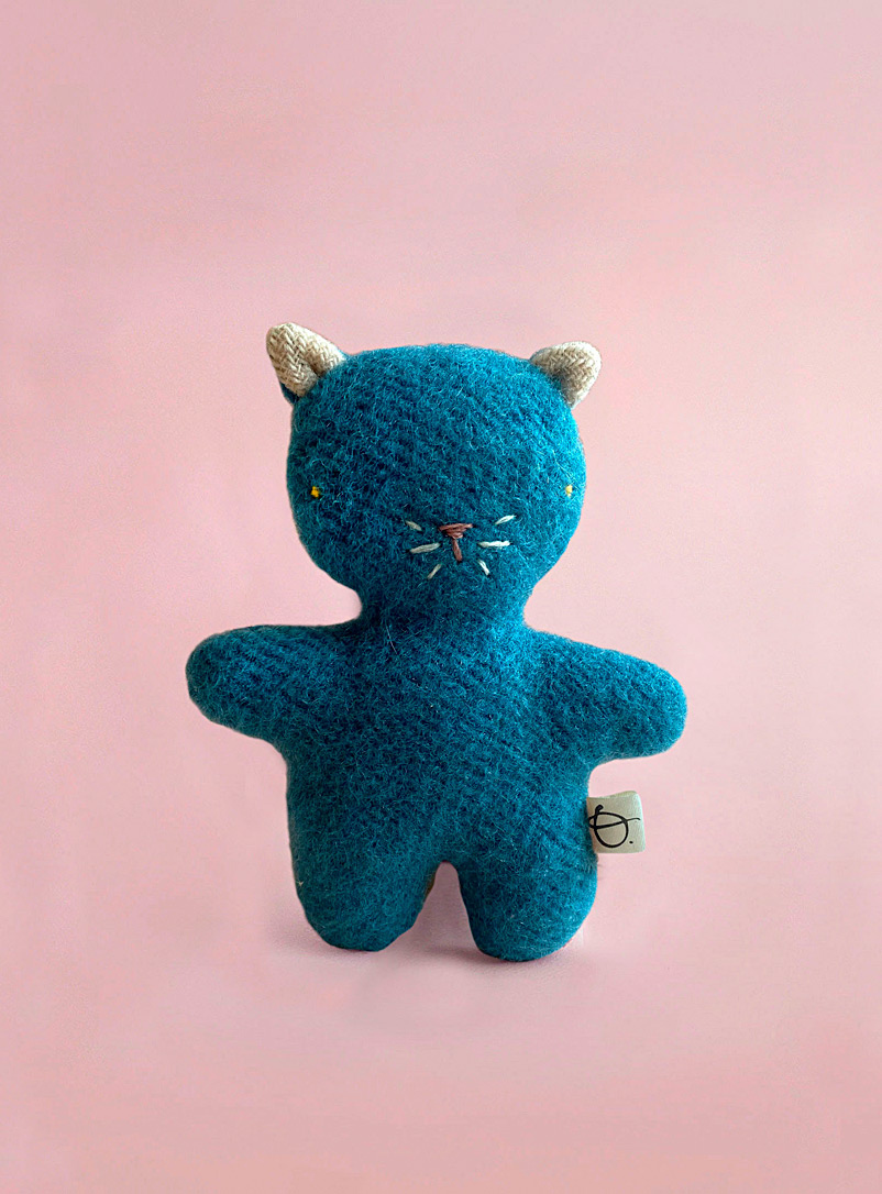 Ouistitine Blue Teal wool plush kitten