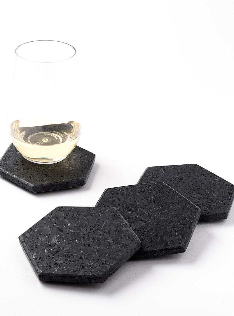 Atelier Bussière: Les sous-verres pierre hexagonale Ensemble de 4 Noir