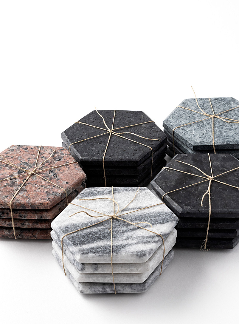 Atelier Bussière Grey Hexagon stone coasters Set of 4