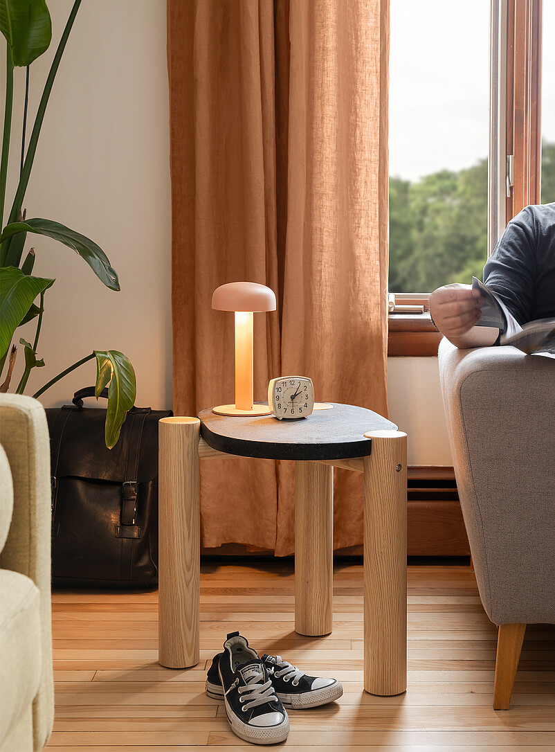 Oblong black granite geo side table product image (primary)