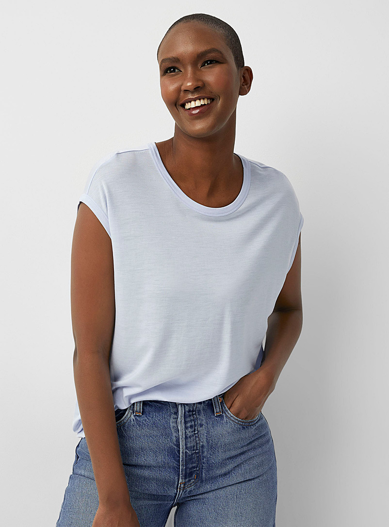 Contemporaine: Le t-shirt à mancherons lyocell fluide Bleu pâle-bleu poudre pour femme