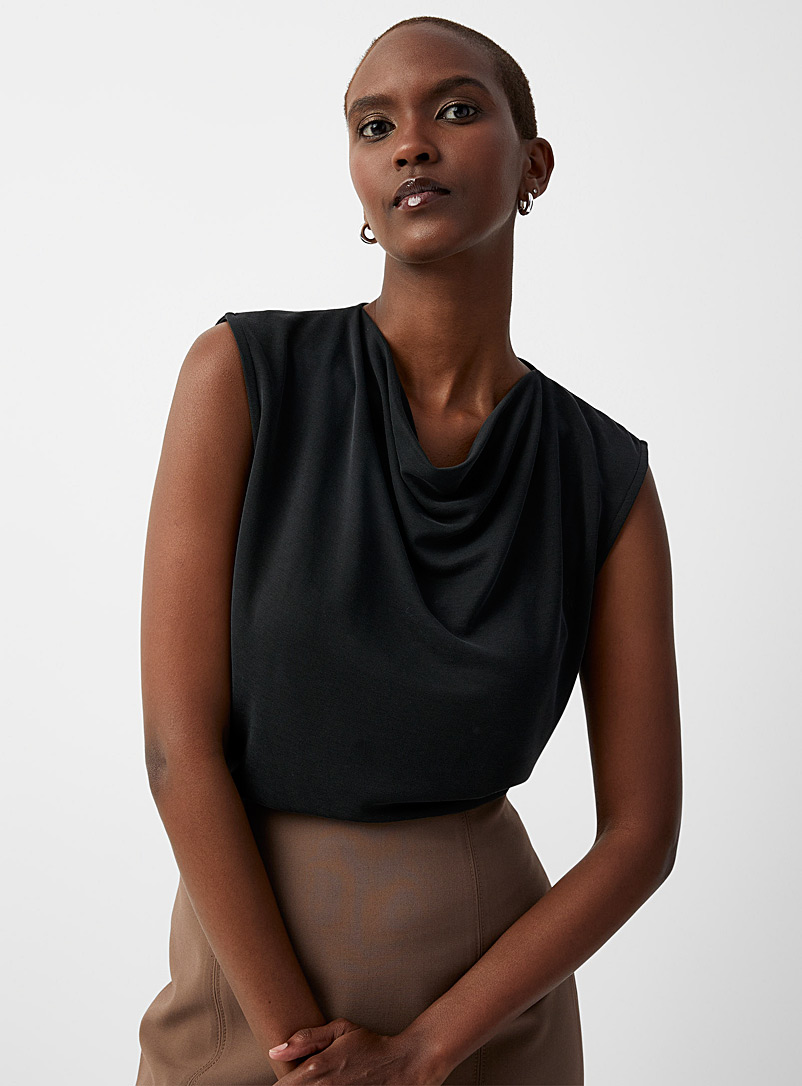 Contemporaine: La camisole piquée col drapé Noir pour femme