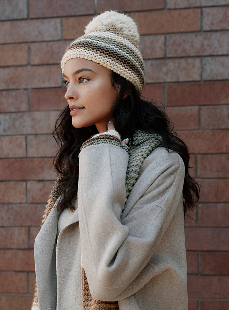 Variegated stripe XL pompom tuque, Simons, Women's Wool Hats: Shop Woolen  Hats, Tuques & Beanies in Canada