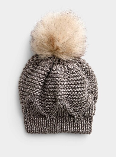 Faux-fur pompom thick knit tuque <b>Exclusive collection from Italy</b>