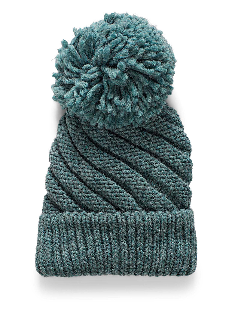 Simons Bottle Green Diagonal band braided tuque for women