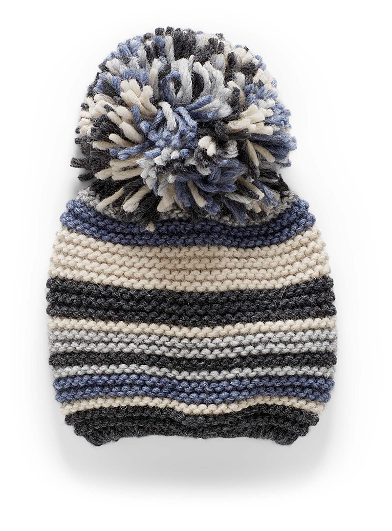 Simons Patterned Blue Colourful multi-stripe tuque for women