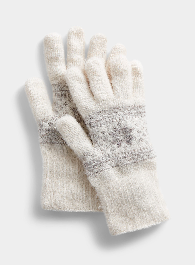 Simons Cream Beige Winter jacquard gloves for women