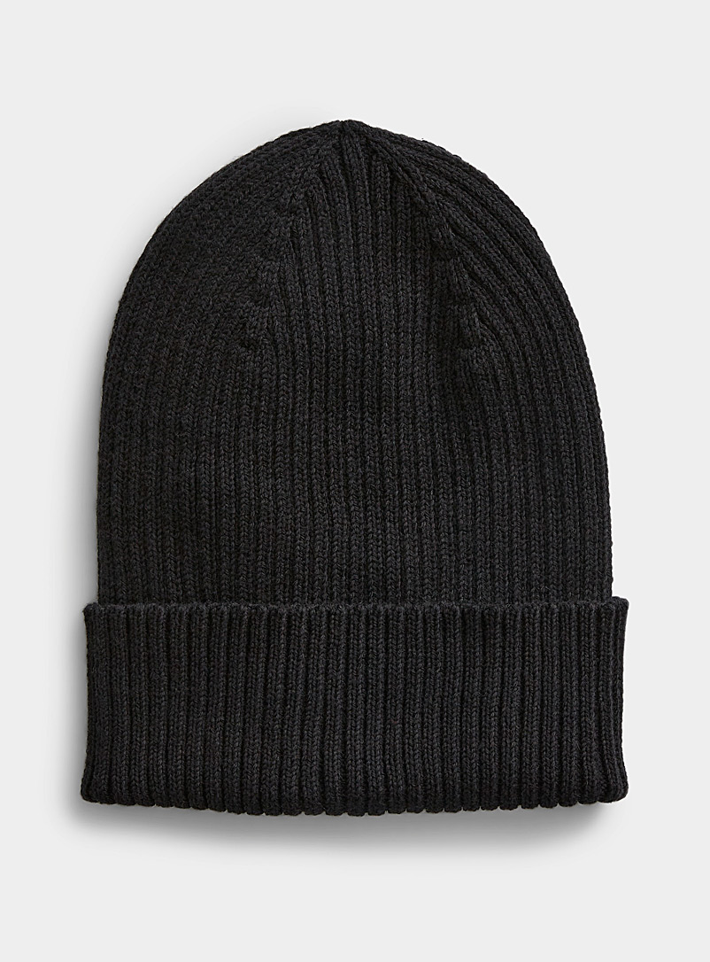 Le 31 Black Stretch cotton ribbed tuque for men
