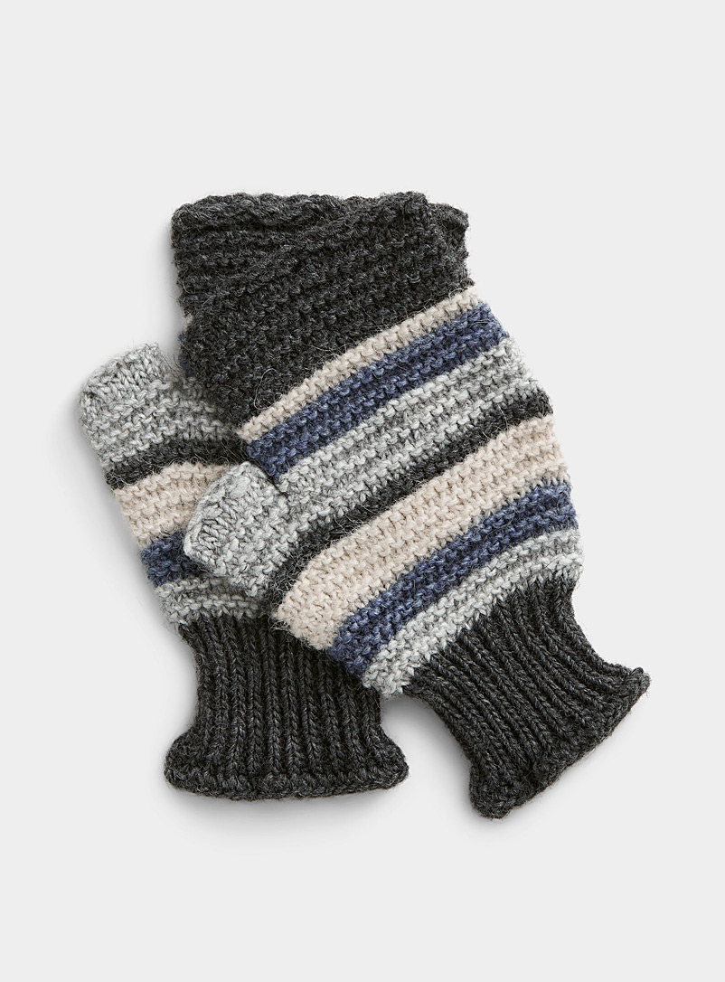 Simons Patterned Blue Variegated stripe fingerless gloves for women