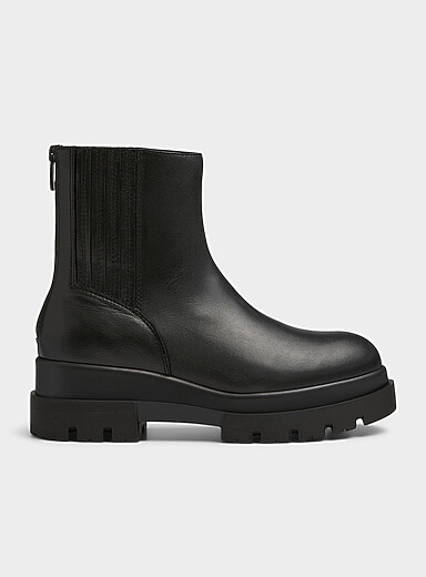 La Canadienne: La botte cuir semelle crant&eacute;e Boone Femme Noir pour femme
