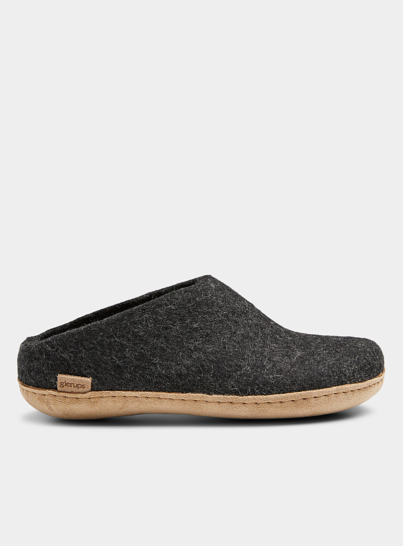 Glerups Dark Grey Pure wool mule slippers for women