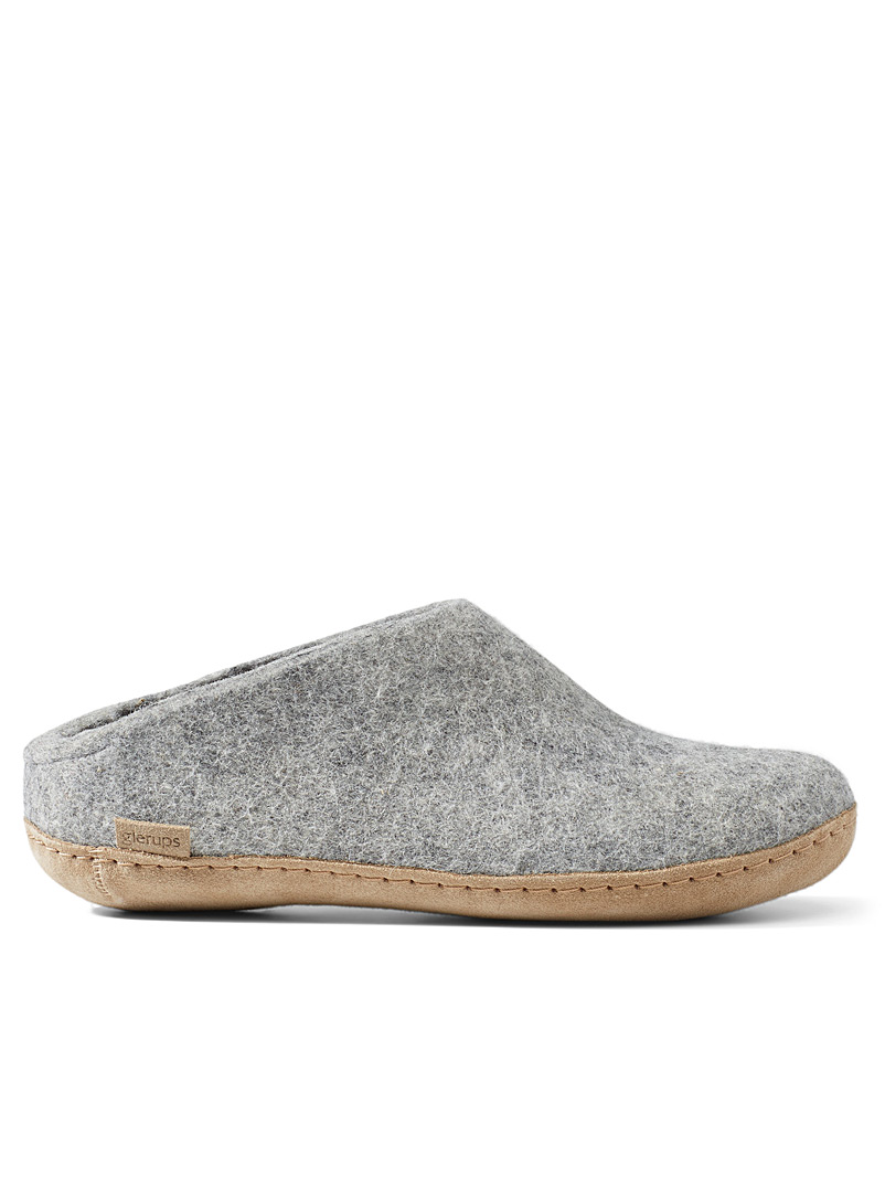Glerups Light Grey Pure wool mule slippers for women