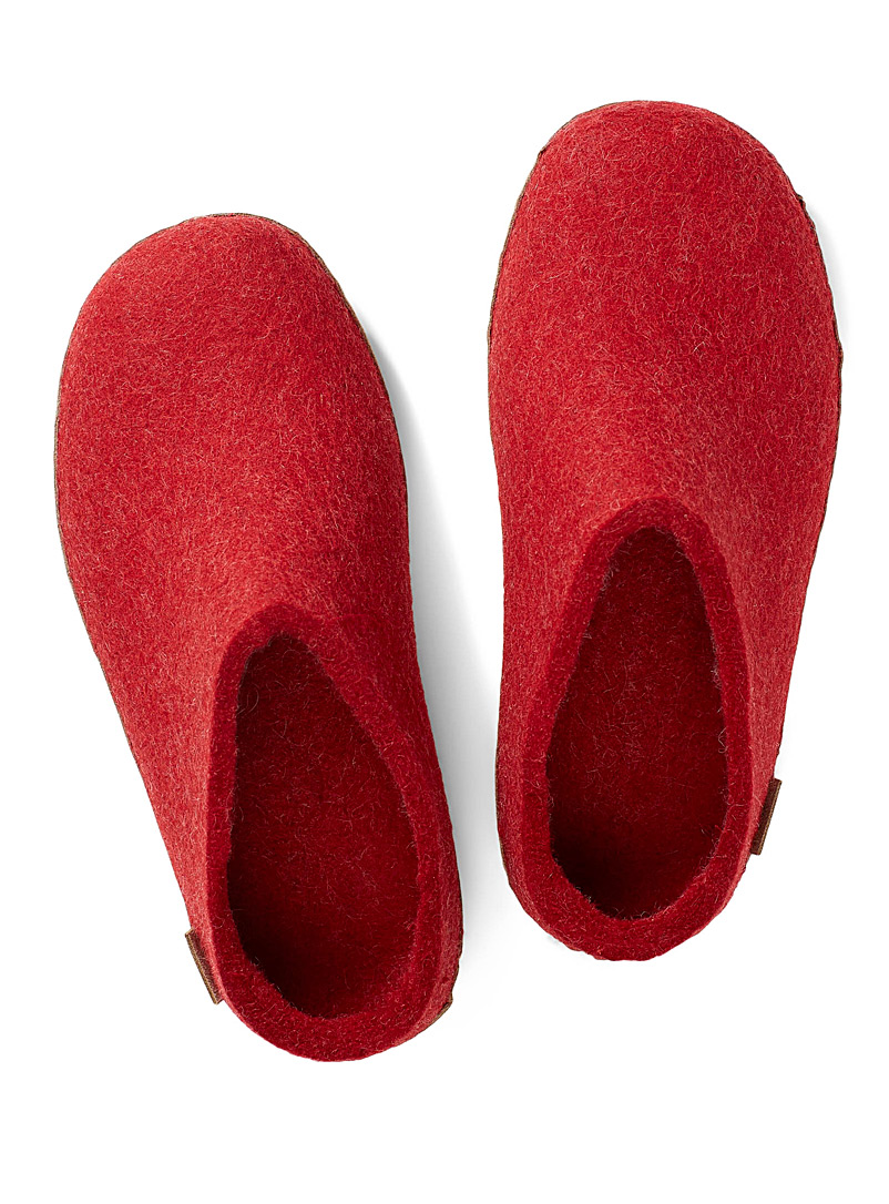 Glerups Red Pure wool mule slippers for women