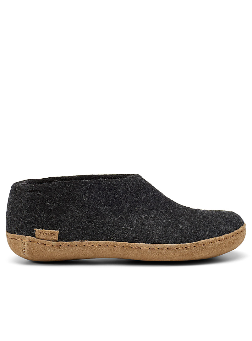 Glerups Dark Grey Smooth sole pure wool slippers Women for women