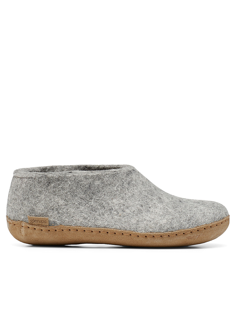 Glerups Light Grey Smooth sole pure wool slippers Women for women