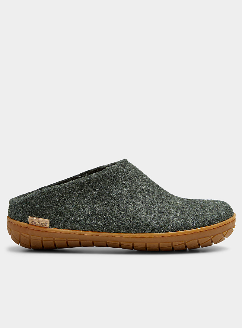Glerups Green Textured sole pure wool slippers Women for women