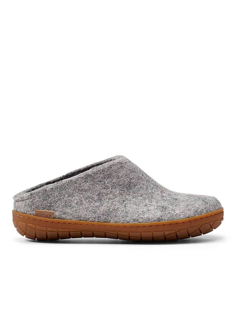 Glerups Light Grey Textured sole pure wool slippers Women for women