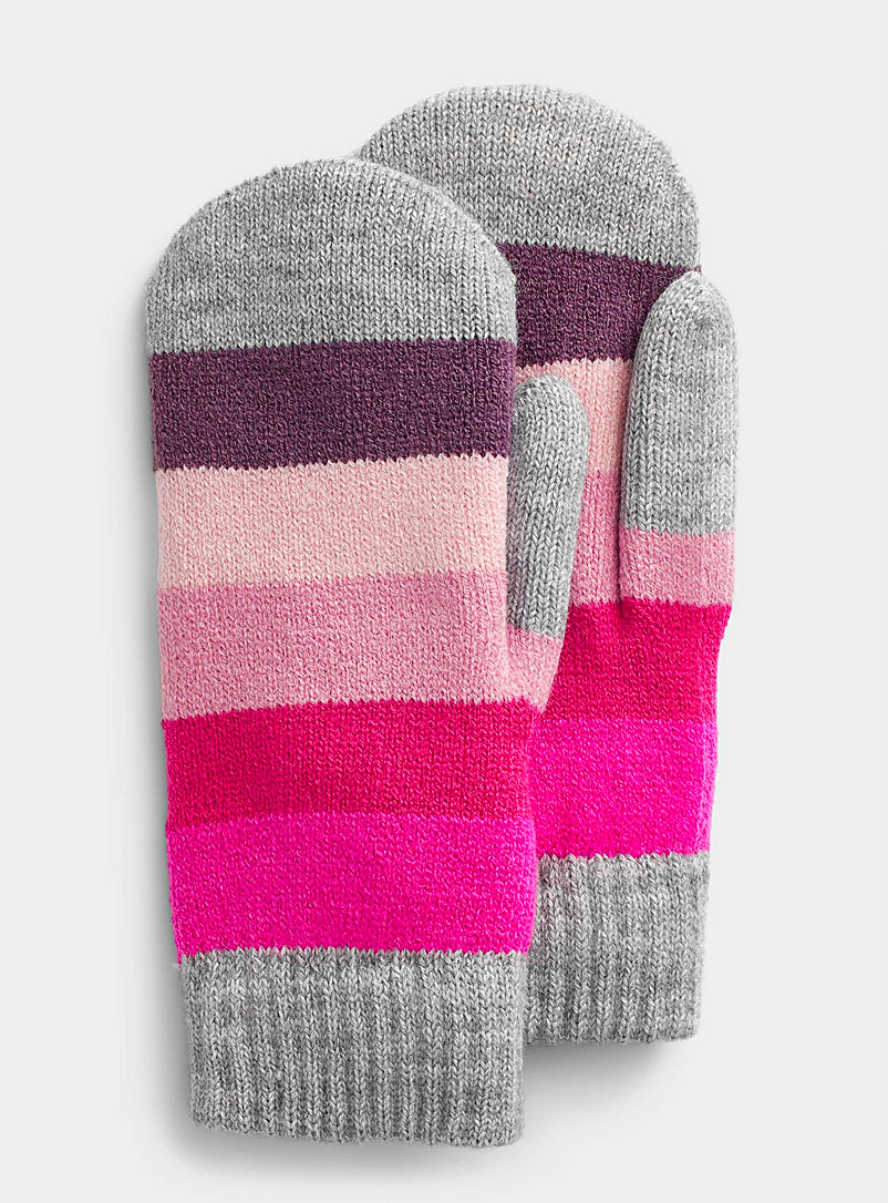 Simons Pink Raspberry stripe mittens for women