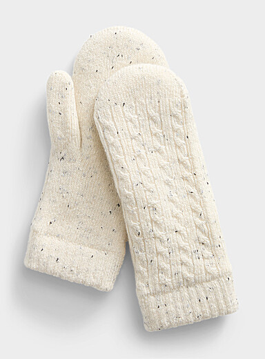 Plush-lined confetti twisted cable mittens