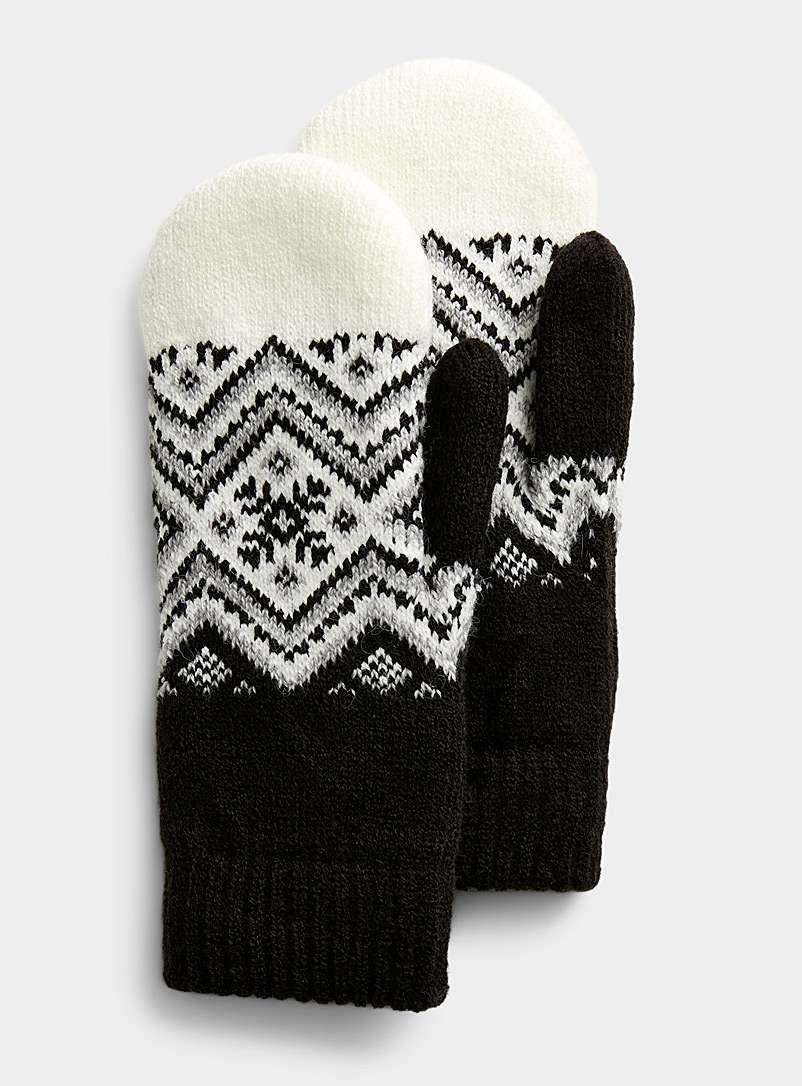 Simons Black Jacquard-knit mitten for women