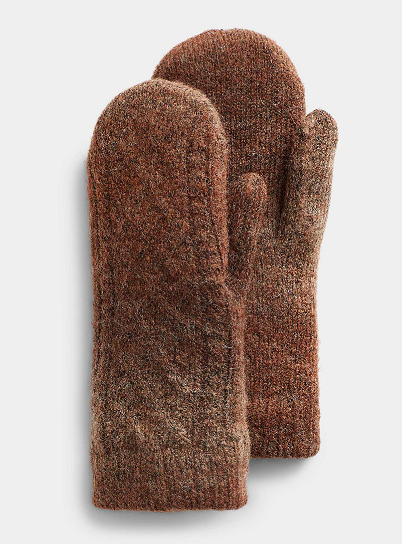 Simons Patterned Brown Ombré knit mitten for women