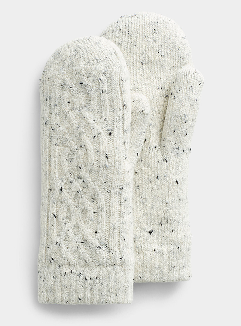 Simons Ivory White Flecked knit mitten for women