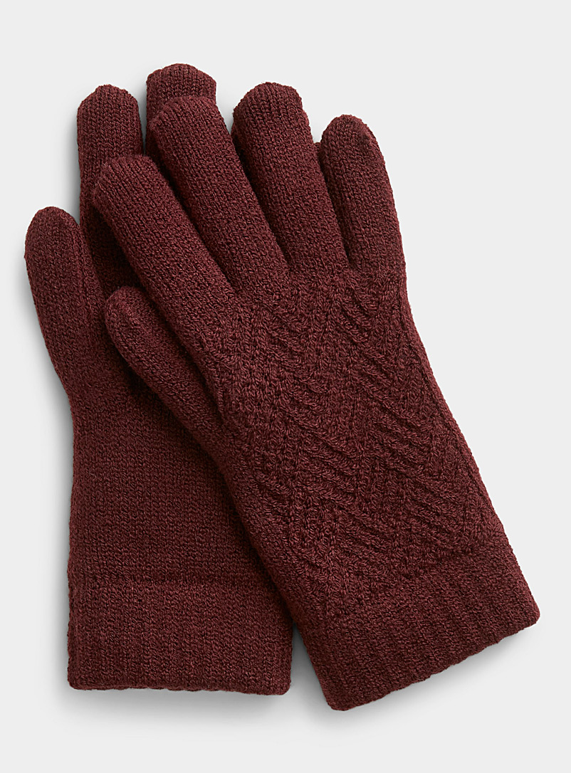 Simons: Le gant tricot chevrons Rouge foncé-vin-rubis pour femme