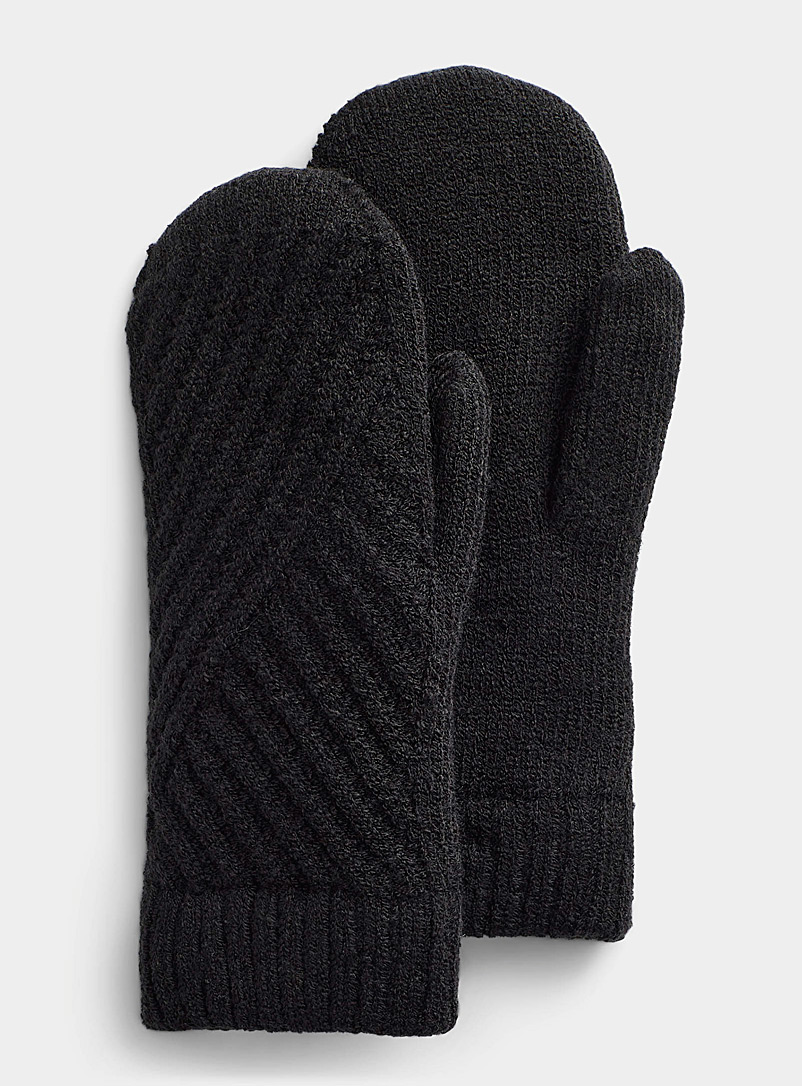 Simons Black Geometric rib-knit mitten for women