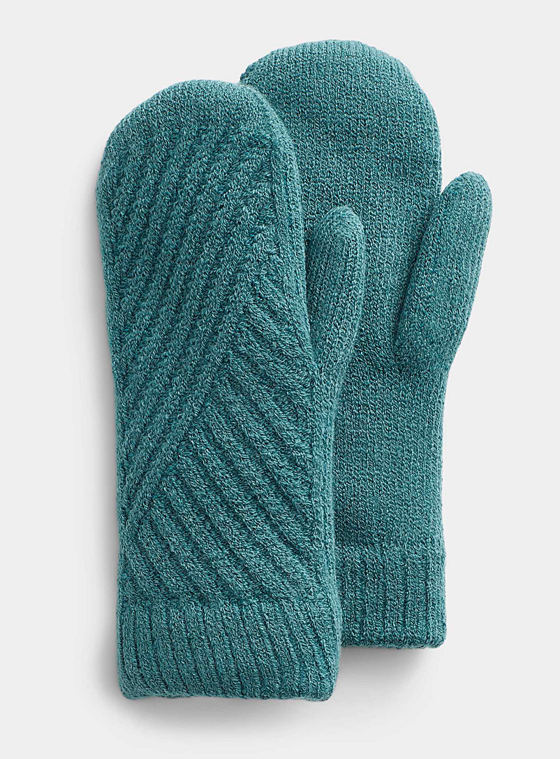Simons Bottle Green Geometric rib-knit mitten for women