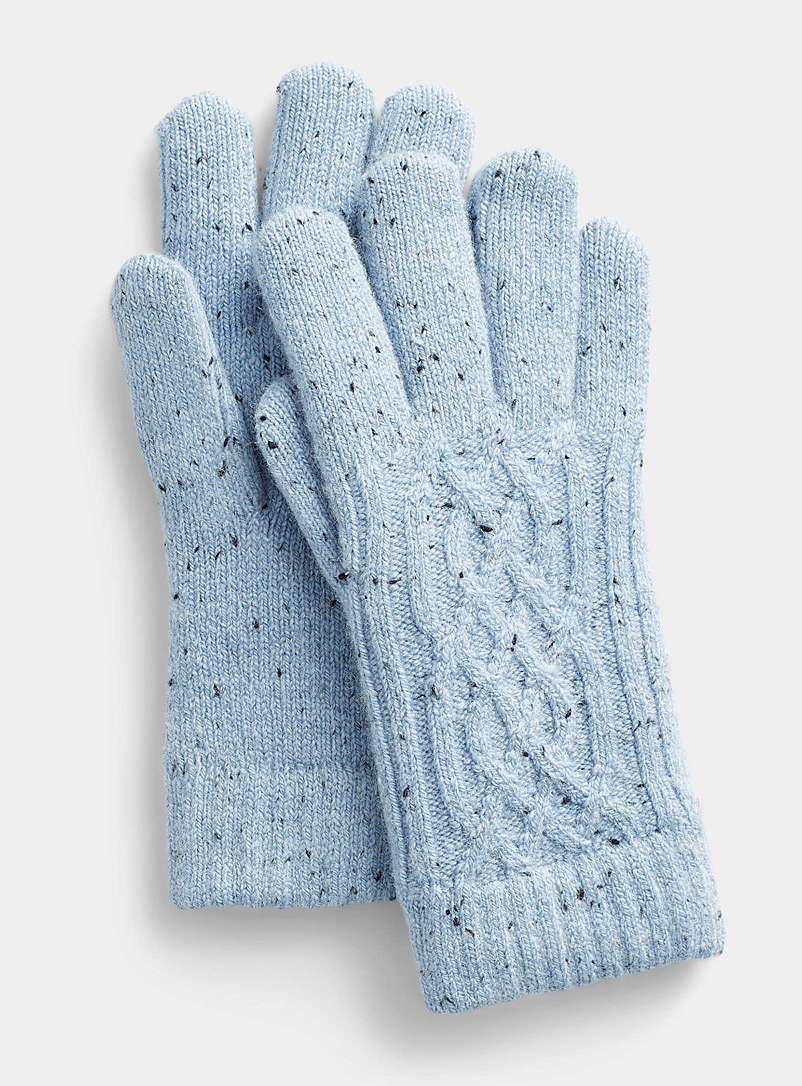 Simons: Le gant tricot moucheté Bleu pâle-bleu poudre pour femme