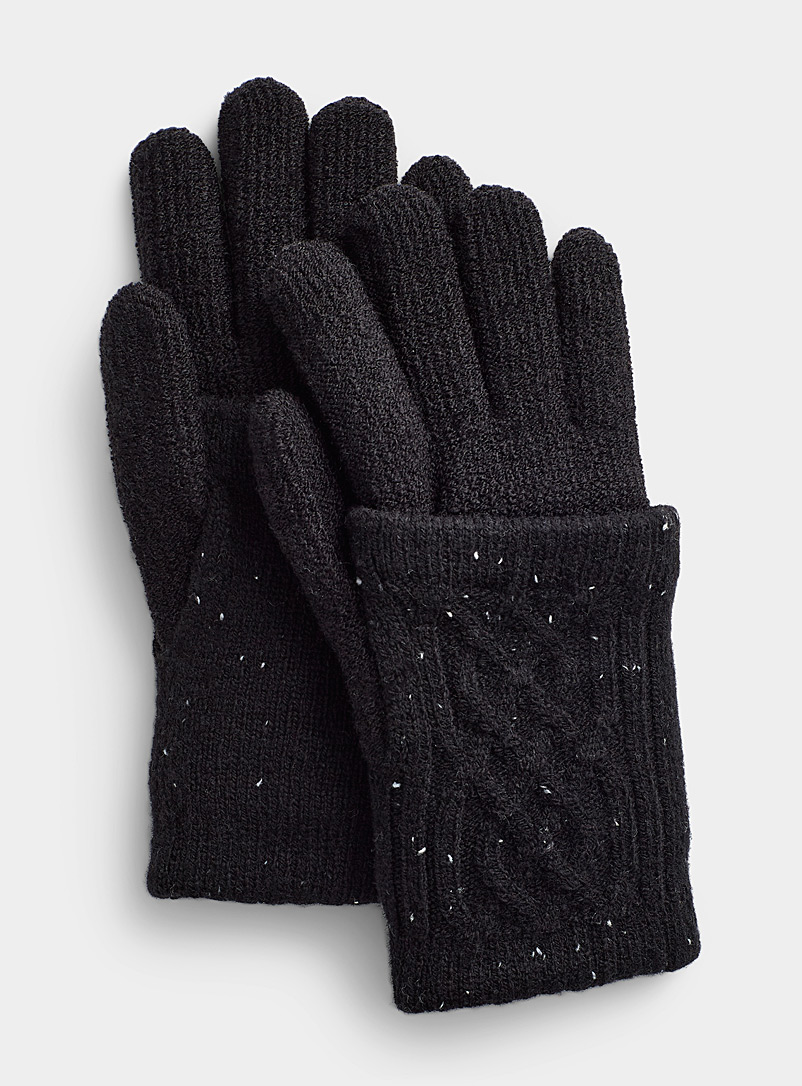 Simons: Le gant chauffe-poignet tricot câbles Noir pour femme