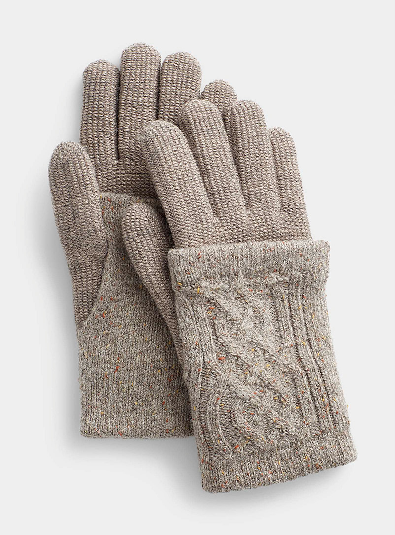 Simons Light Brown Cable-knit wrist-warmer glove for women