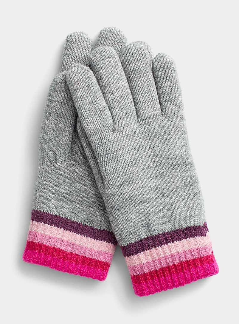 Simons Silver Raspberry stripe gloves for women
