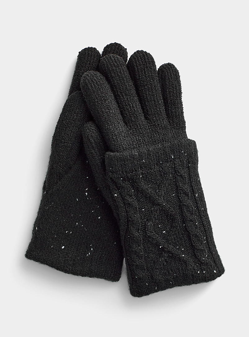 Simons Black Confetti-knit wrist-warmer gloves for women
