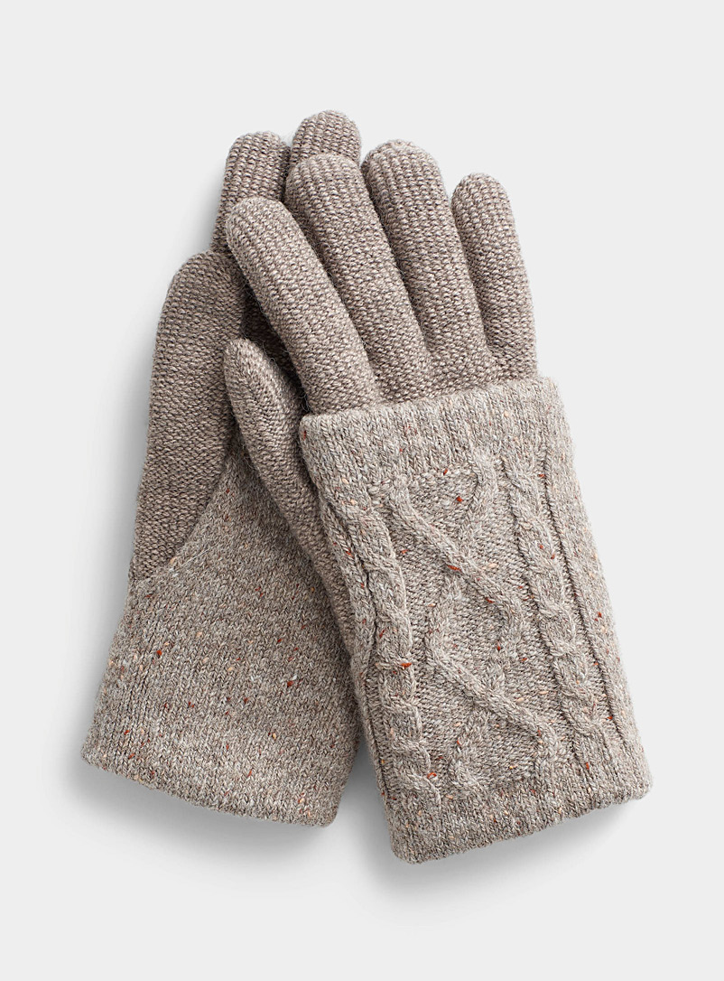 Simons Light Brown Confetti-knit wrist-warmer gloves for women