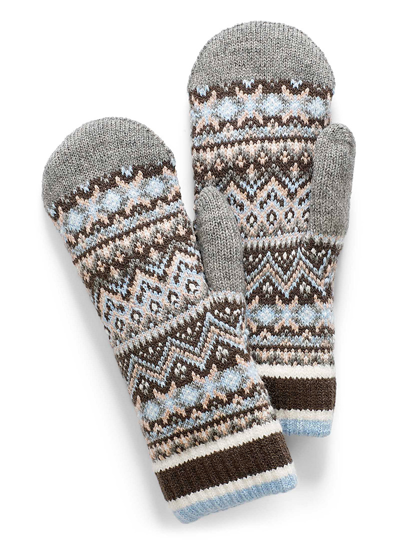 Simons Patterned Black Chenille-lined pastel jacquard mittens for women