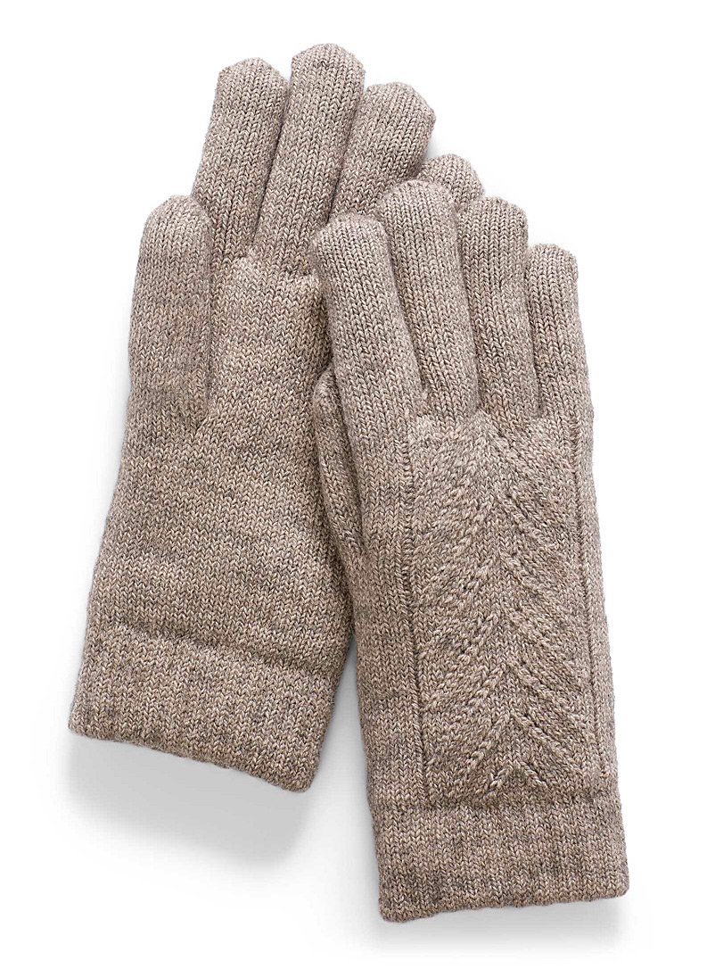 Simons Honey Chenille-lined pointelle knit gloves for women