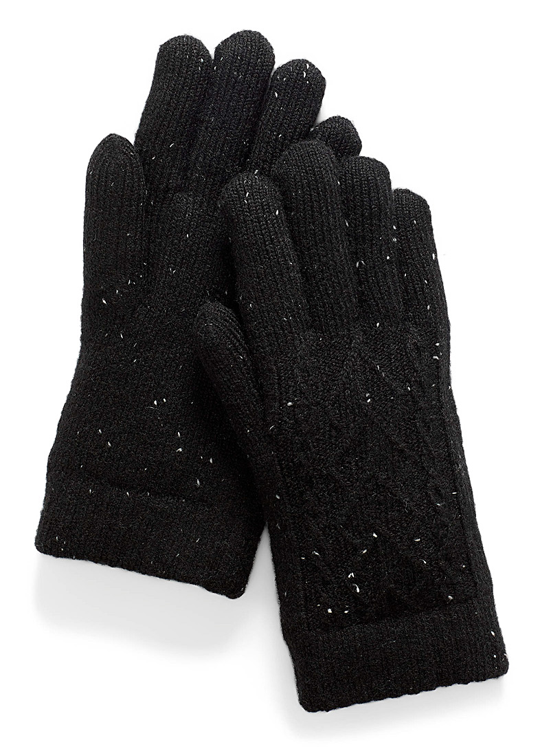 Simons Black Chenille-lined speckle knit gloves for women