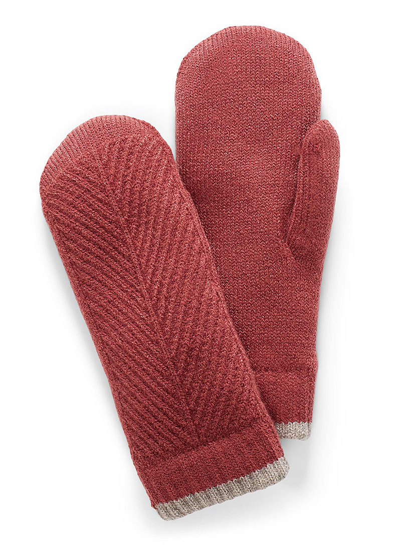Simons Dusky Pink Chenille-lined ribbed knit mittens for women