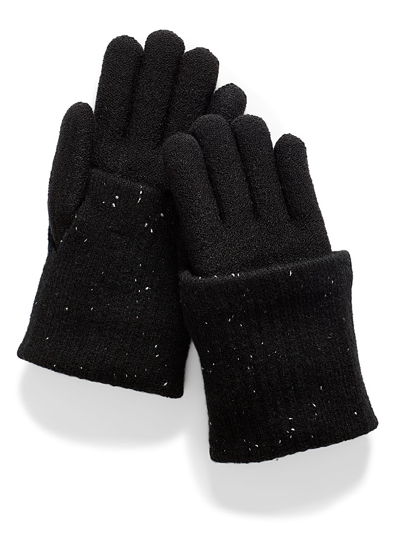 Simons Black Speckle wrist-warmer gloves for women