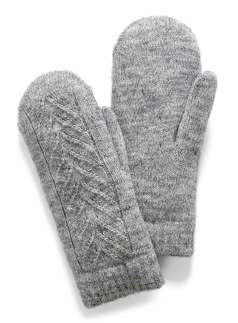 Simons Silver Chenille-lined pointelle knit mittens for women