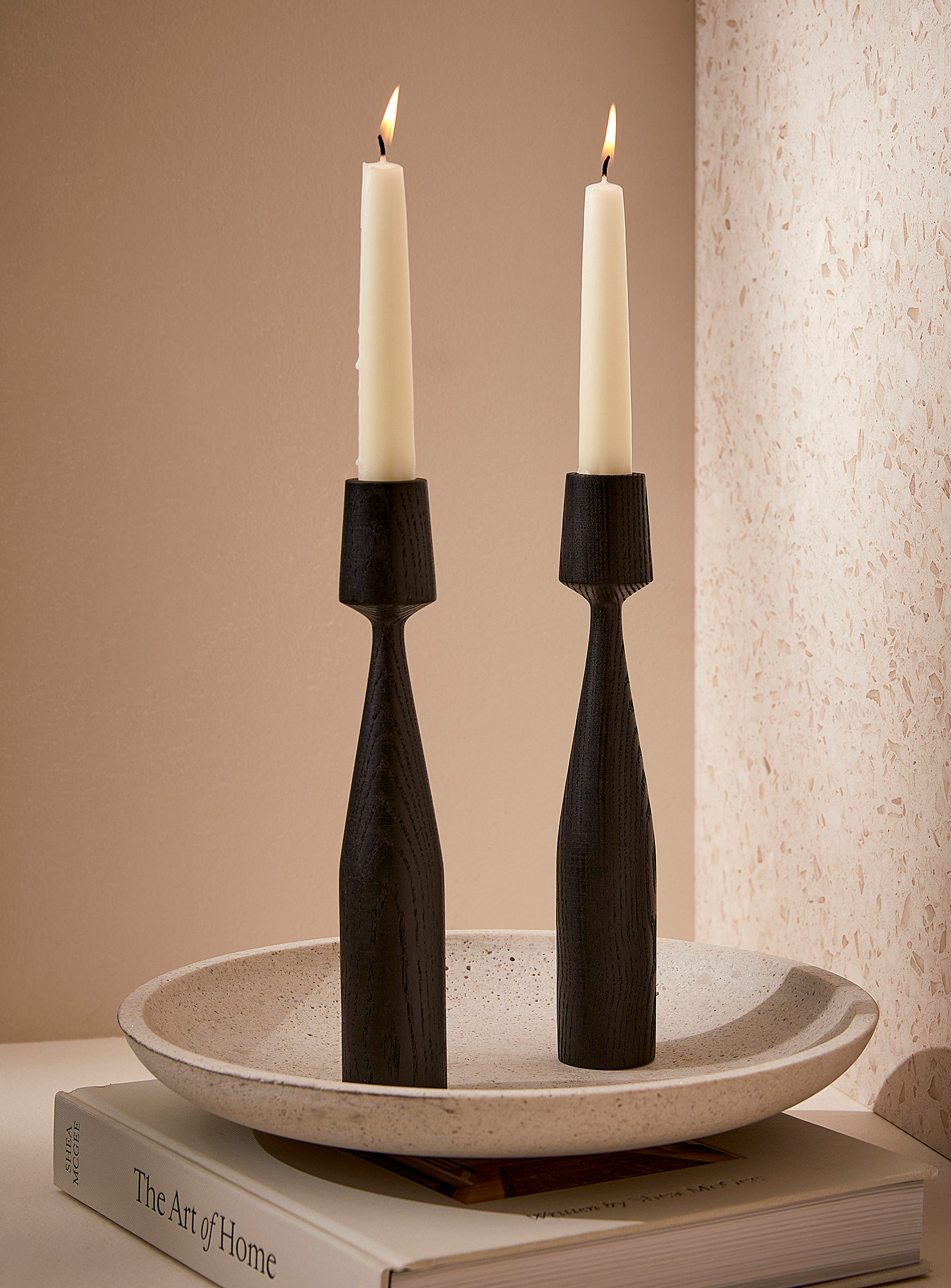 La Fabrique Déco Albert Ash Candlestick Set With Candles In Dark Brown