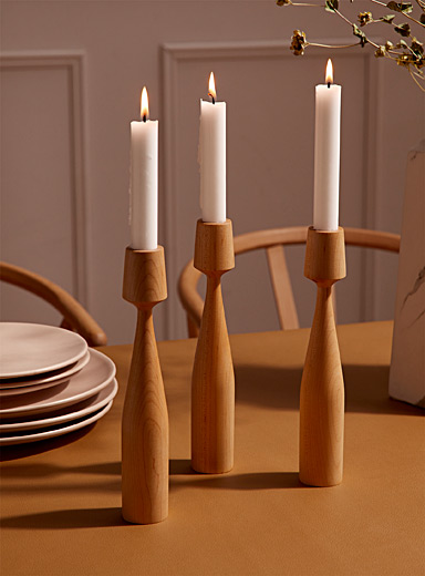 Scandinavian ash wood candlestick set With candles